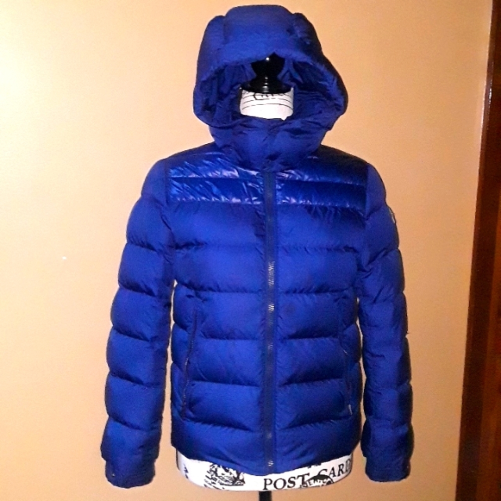 AUTHENTIC Moncler Maya Big Boys Down Puffer Blue Jacket with Hood